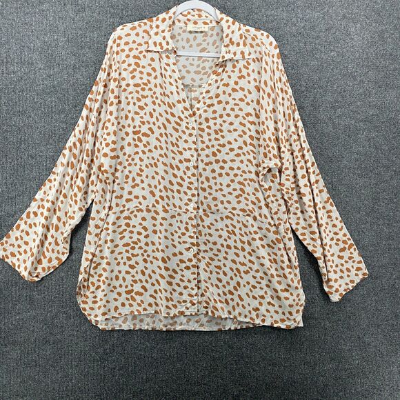 UMGEE Blouse Top Womens 2XL White Polka Dots Button Up Lightweight Lagenlook - Picture 1 of 9